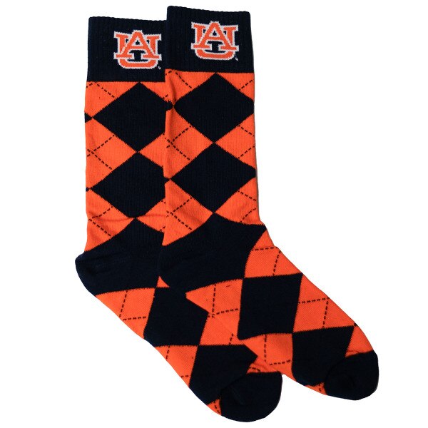 navy and orange AU argyle socks