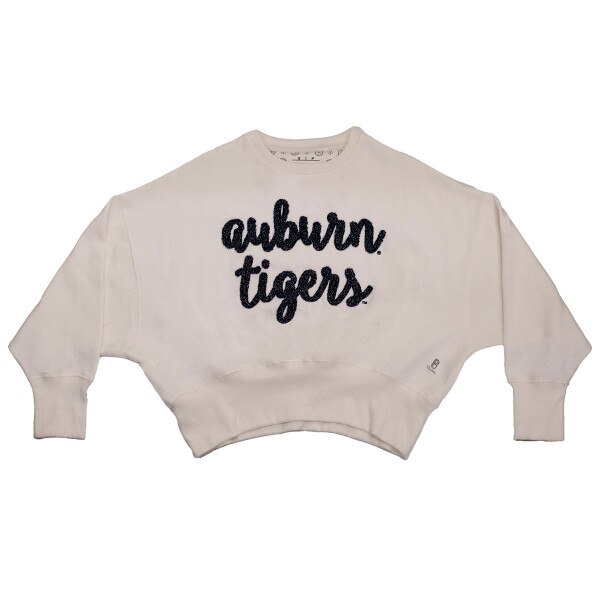white Auburn sweatshirt with tinsel