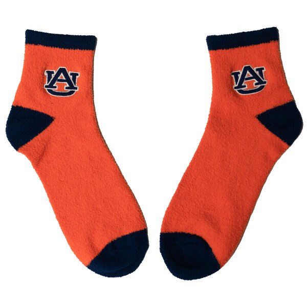 navy and orange fuzzy AU socks
