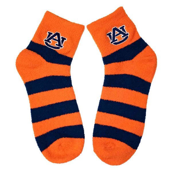 orange & navy striped AU fuzzy sock