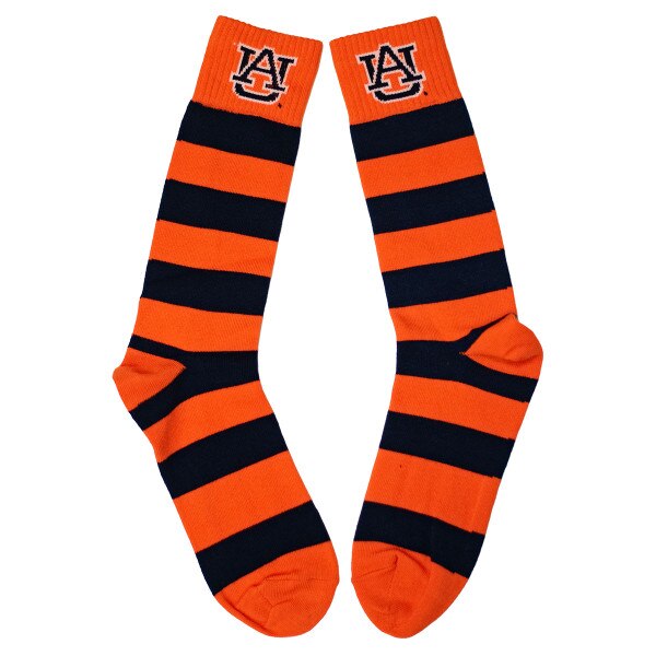 navy and orange striped AU socks