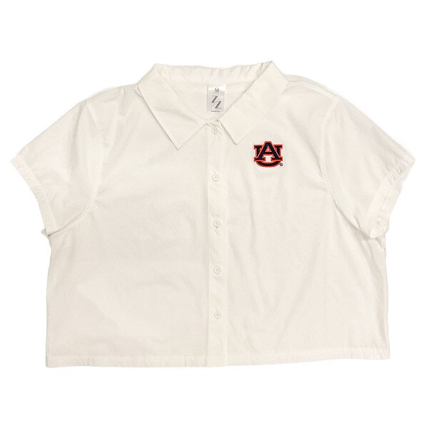 white AU button down shirt