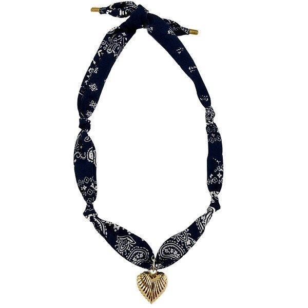 gold heart charm navy necklace
