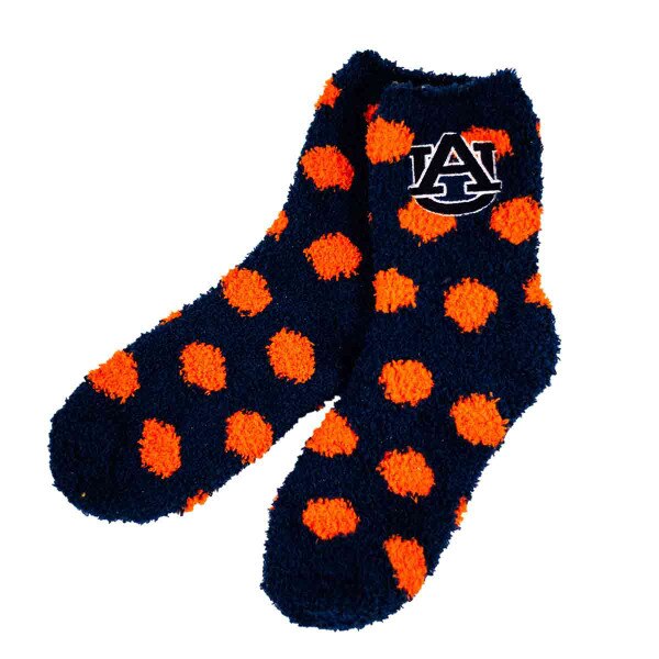 Auburn fuzzy dot socks