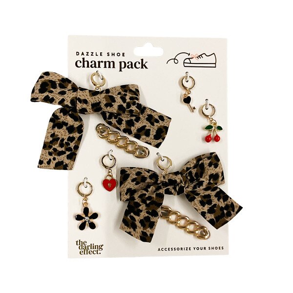 shoe charm set leopard print bows